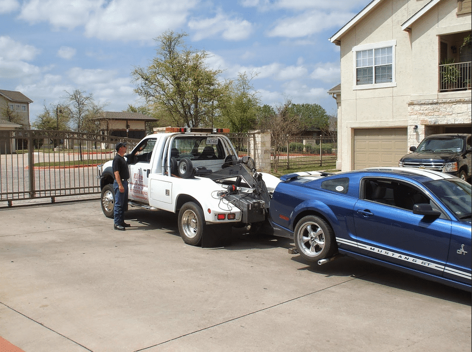 Vehicle on a tow truck