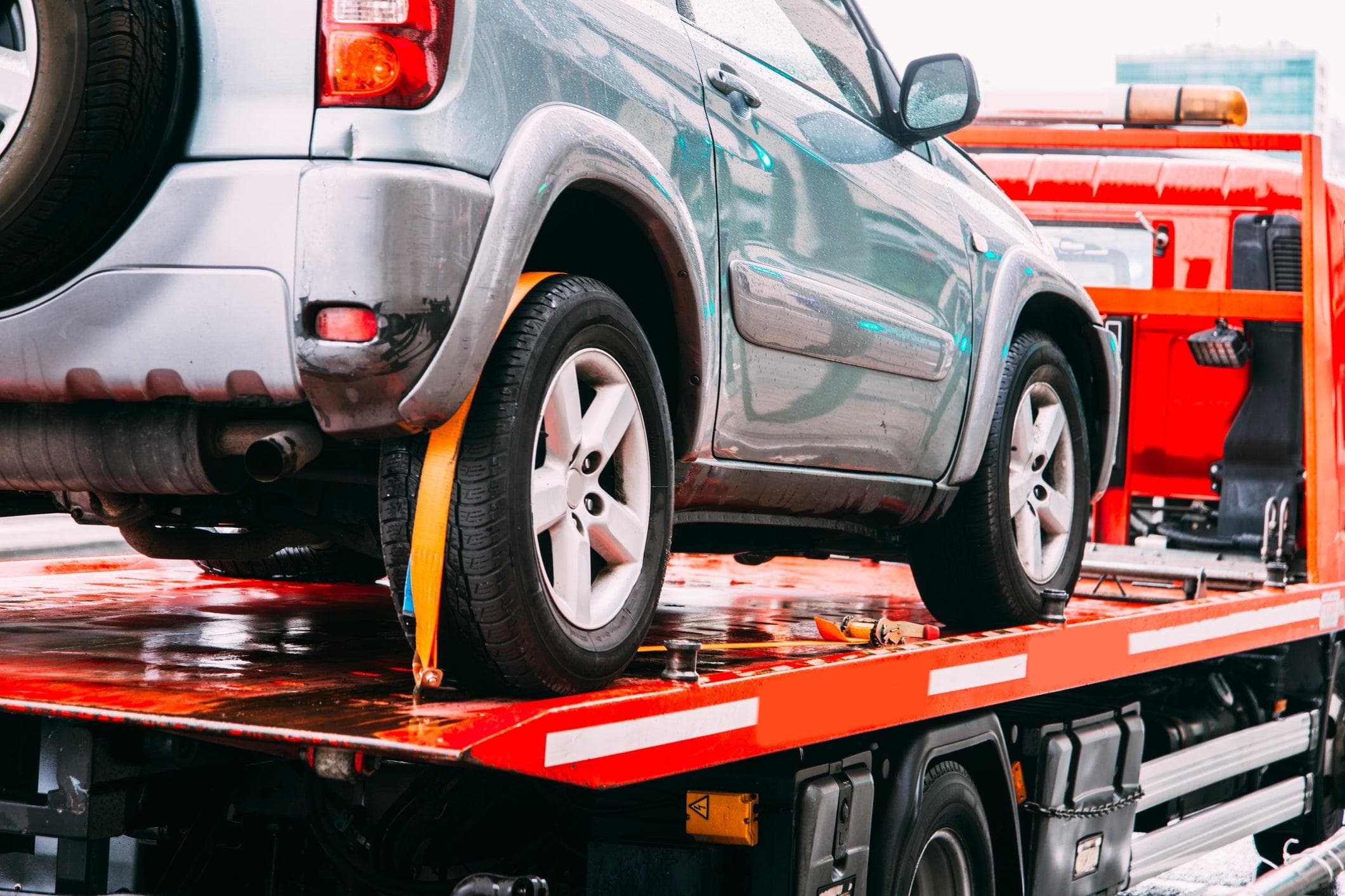 Vehicle on a tow truck